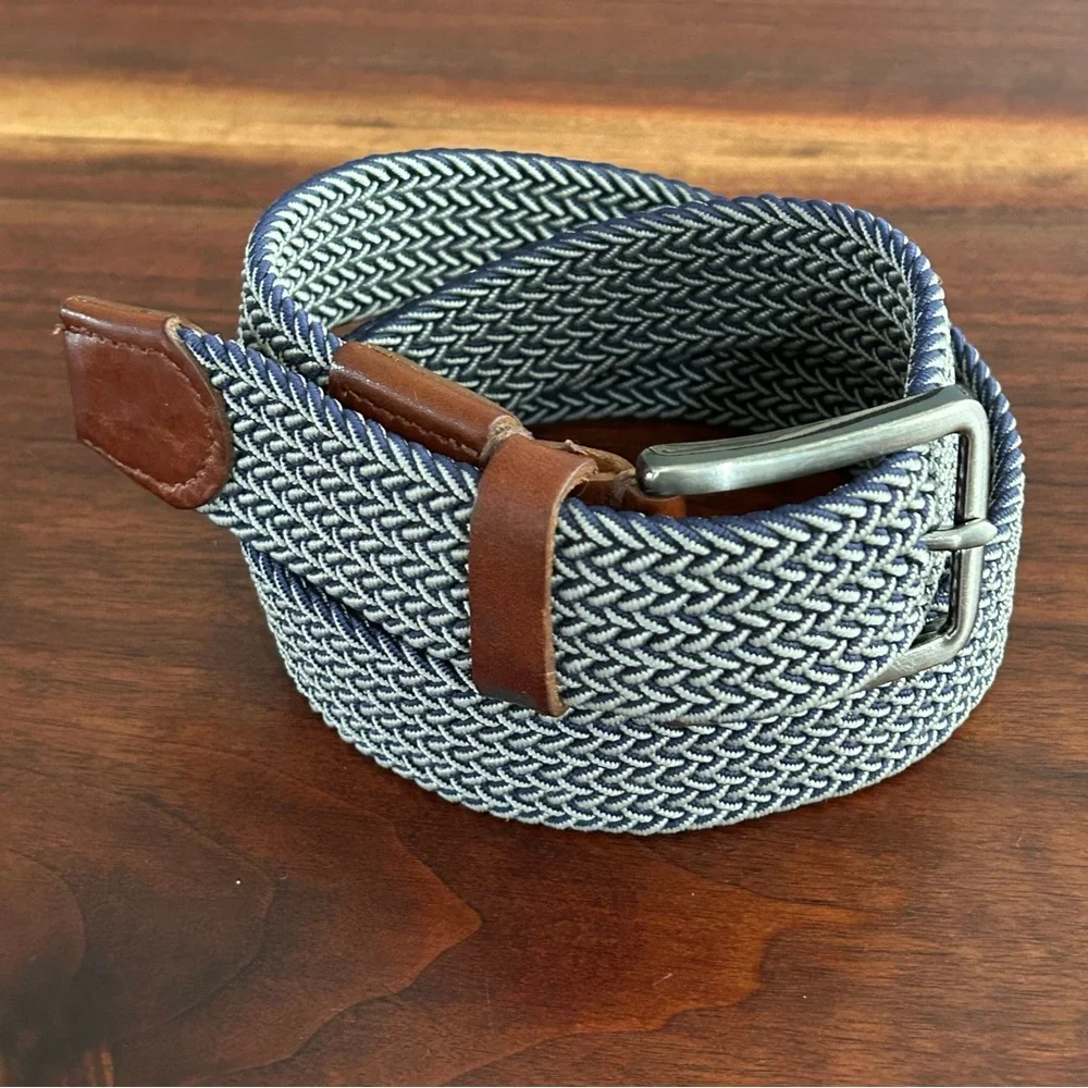 Tommy Bahama Navy & Tan Woven Belt Leather Trim Size L/XL